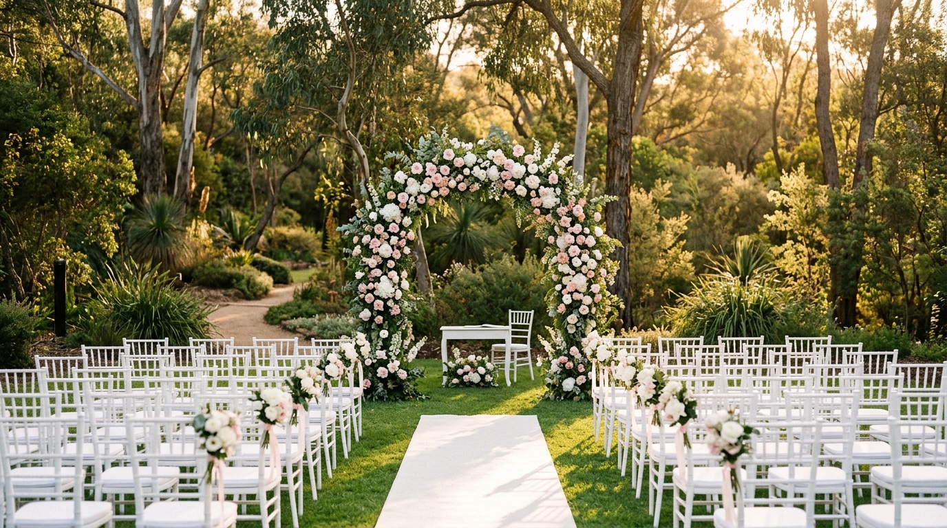 Beautiful garden wedding ceremony setup in Melbourne